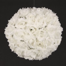 12"WHT ROSE FLWR BALL LANTERN