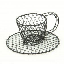 3" WIRE TEACUP&SAUCER BLK