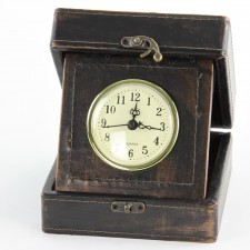 6"L FAUX LEATHER CLOCK BRWN