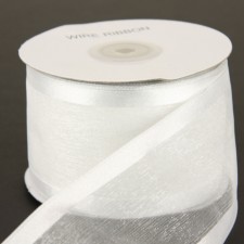 2.5"WH SHEER W/SATIN/WIRE 25YD
