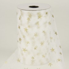 6" TULLE 25YD WHITE/GOLD STARS
