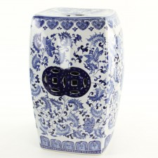 18"BLUE/WHT GARDEN STOOL