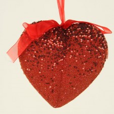 6" BEADED HANGING HEART RED