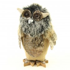 13"WD/FUR BURLAP OWL A4