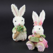 9"SISAL PATCHWORK SIT BUNNY