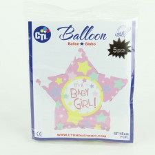 18"MYLAR IT'S A GIRL 5/PKG