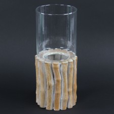 14"WOOD/GLSS CANDLE HOLDR M25