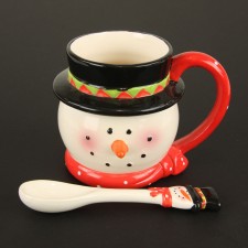 CER.SNOWMAN MUG W/SPOON 2/SET