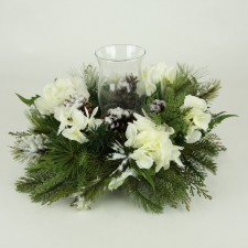 11"HYD/PINE W/SNOW CANDLE HLDR