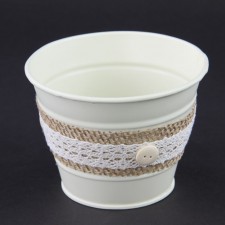 4.625"D BURLAP/LACE TIN POT