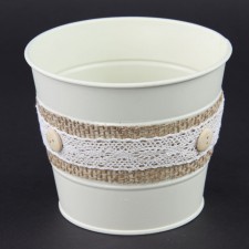 5.25"D BURLAP/LACE TIN POT