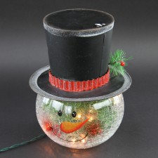 12"CRACKLE LIGHTD GLS SNOWMAN