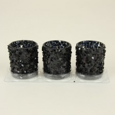 2"X2.4"BEADED T-LIGHT 3/PKG BK