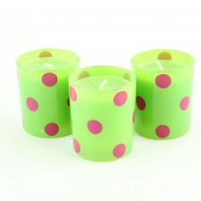 2"GRN GLS CNDL/FUCH DOTS 3/PKG