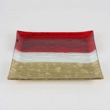 12"SQ.GLS PLATE RED/WHT/GOLD