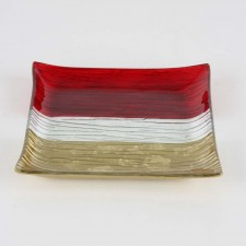 8"SQ.GLASS PLATE RED/WHT/GOLD
