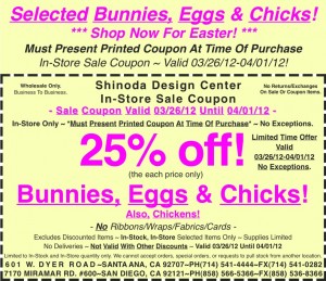 Sale Coupon 25% off Bunnies, Eggs, Chicks 032612