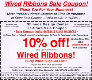 Sale Coupon 10% off Wired Ribbons 042312 Sale Coupon 10% off Wired Ribbons 042312