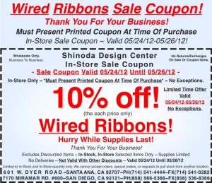 Sale Coupon 10% off Wired Ribbons 052412 Sale Coupon 10% off Wired Ribbons 052412