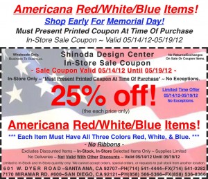 Sale Coupon 25% off Americana Red White Blue Items 051412