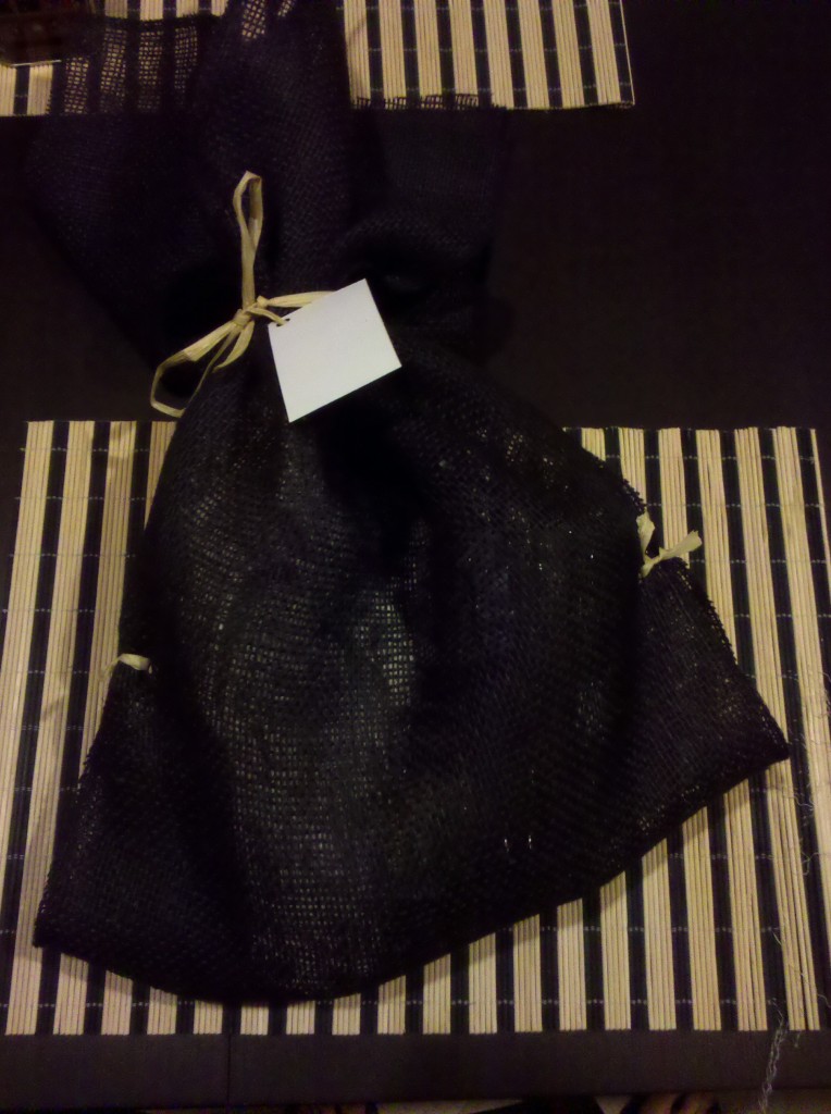 Black jute garland used as gift wrap