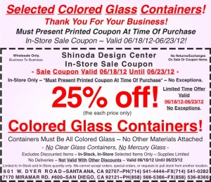 Sale Coupon 25%off Colored Glass Containers 061812