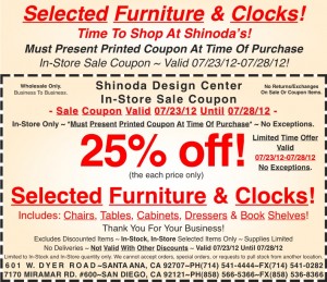Sale Coupon 25% off Furniture Clocks 072312 Sale Coupon 25% off Furniture Clocks 072312