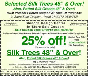 Sale Coupon 25% off Silk Trees over 48"