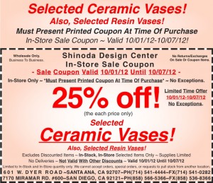 Sale Coupon 25% off Selected Ceramic Resin Vases 100112