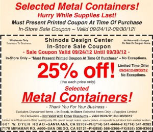Sale Coupon 25% off Selected Metal Containers 092412