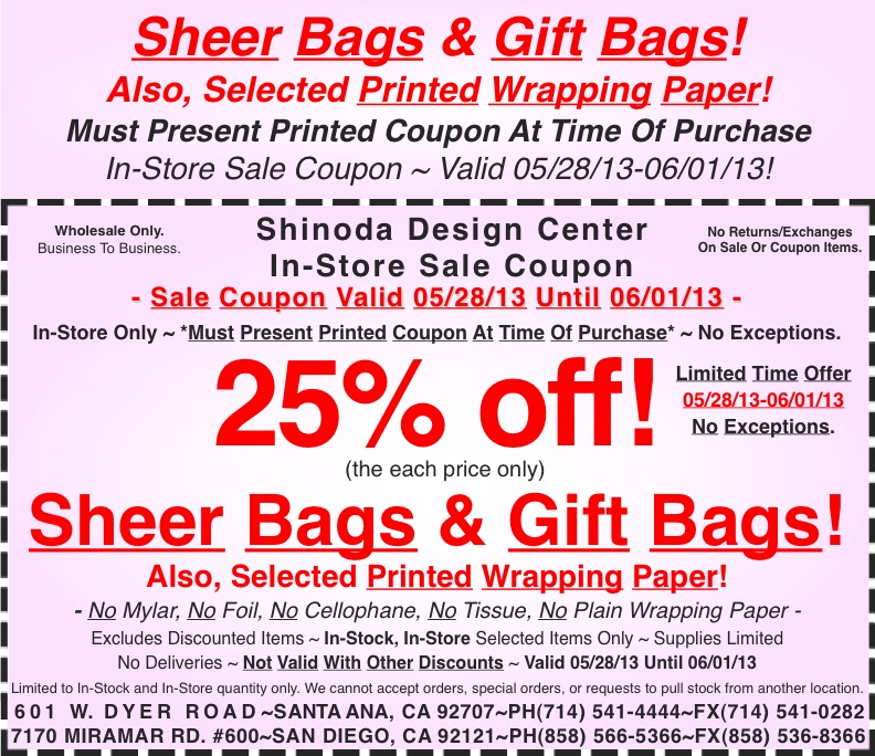 In Store Coupon 25 Off Sheer Bags Gift Bags Also Selected Printed 