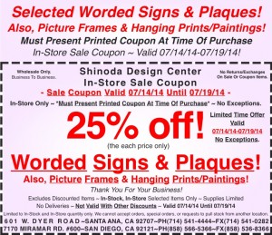 Sale_Instore_Coupon_Selected_Worded_Plaques_Signs_Hanging_Prints_Paintings_Pictureframes_071414