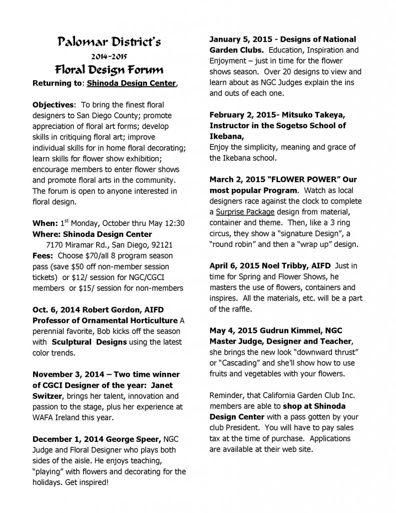 Palomar District's 2014-2015 Floral Design Forum