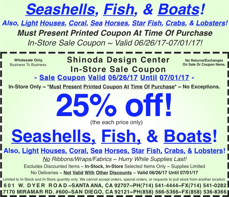 Sale_Instore_Coupon_Selected_Nautical_Seashells_Fish_Boats_Light_Houses_Coral_Sea_Horses_Star_Fish_Crabs_Lobsters_062617